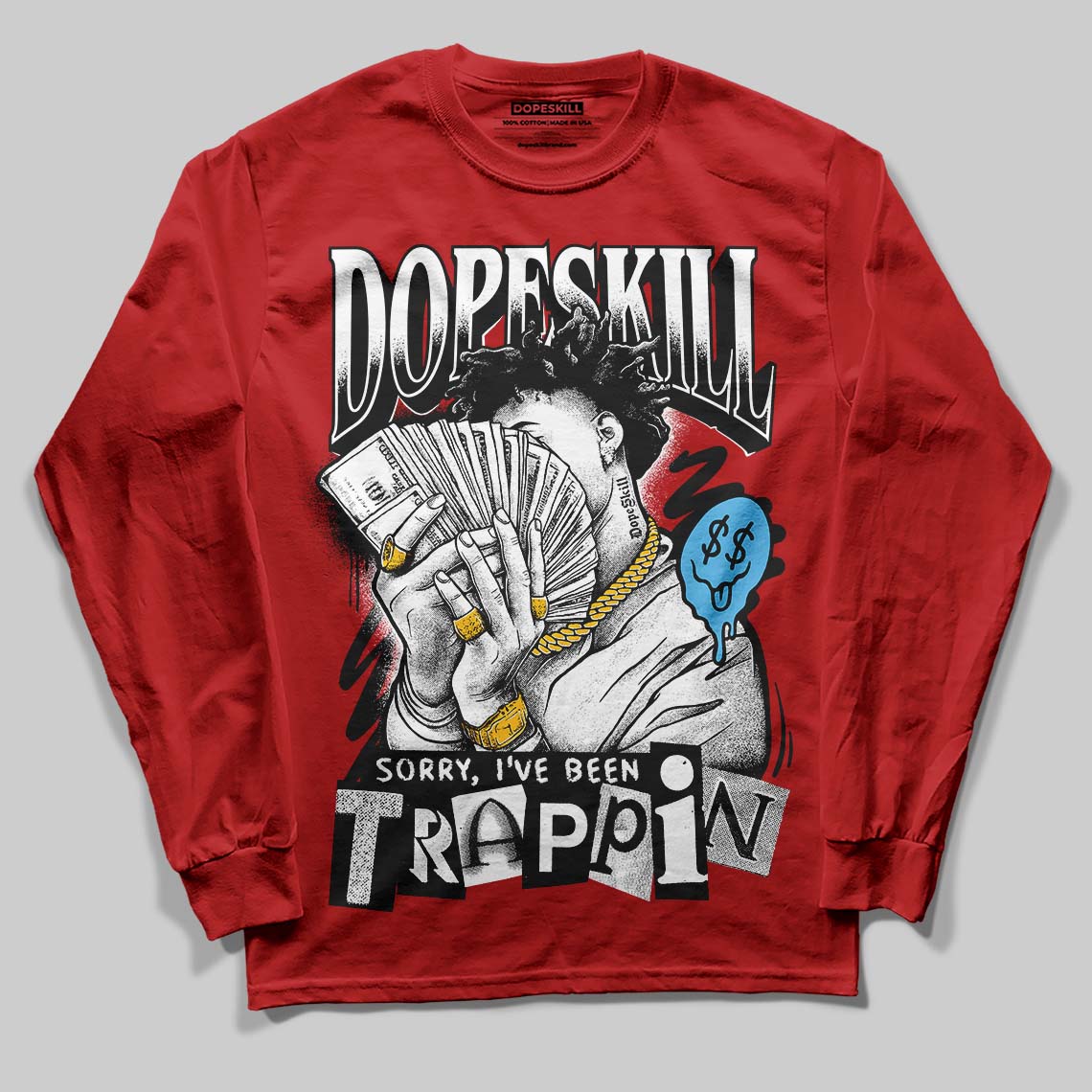 Nigel Sylvester x Air Jordan 4 ‘Brick by Brick’ DopeSkill Long Sleeve T-Shirt Sorry I've Been Trappin Graphic Streetwear - Red
