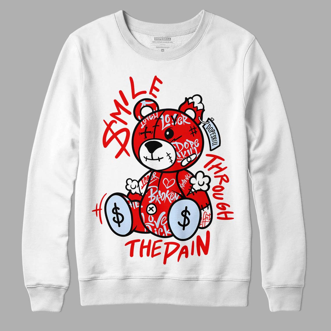 Jordan 11 Retro Cherry DopeSkill Sweatshirt Smile Through The Pain Graphic Streetwear - White