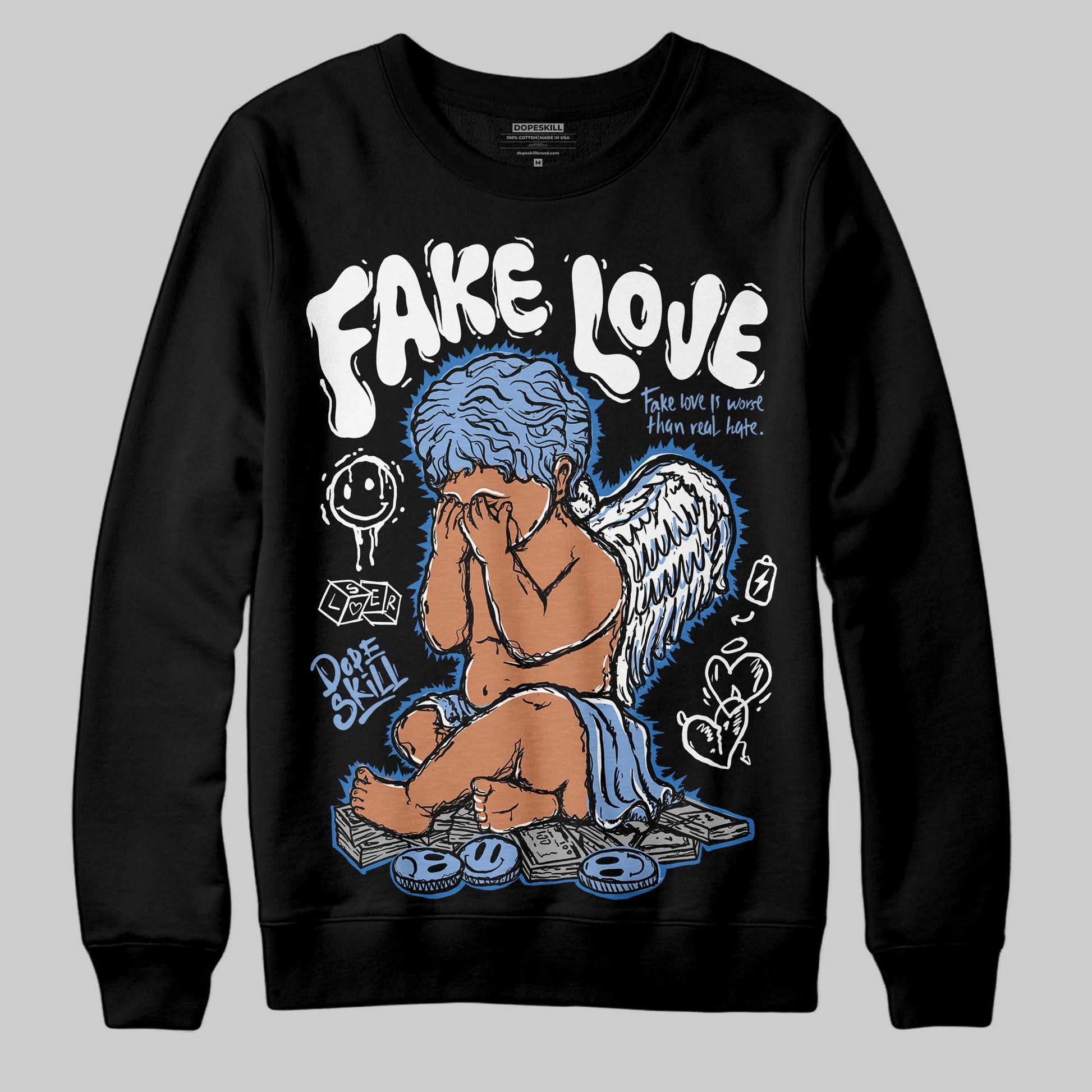 Jordan 4 WMNS 'Forget Me Not' DopeSkill Sweatshirt False Love Graphic Streetwear - Black