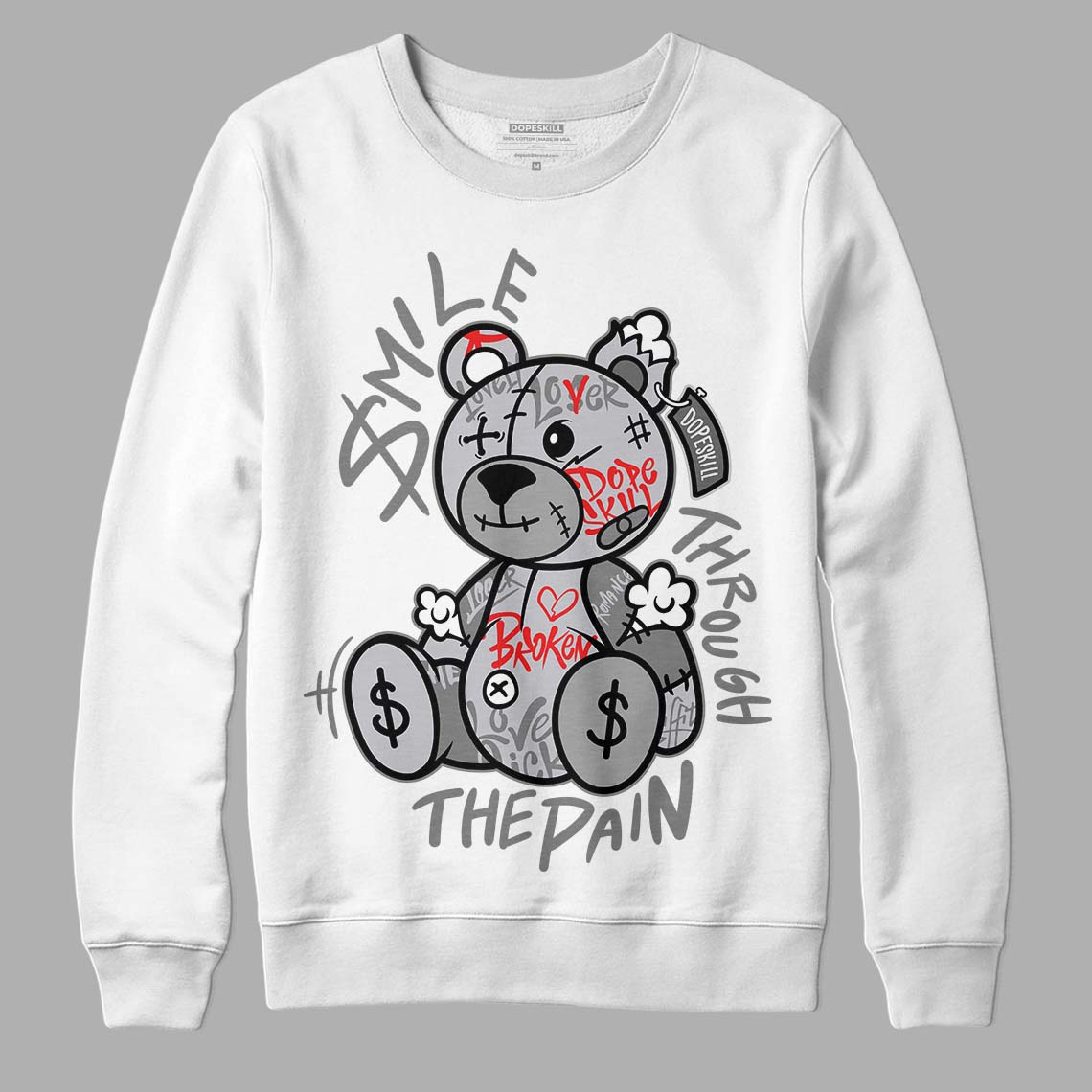 Grey Sneakers DopeSkill Sweatshirt Smile Through The Pain Graphic Streetwear - White