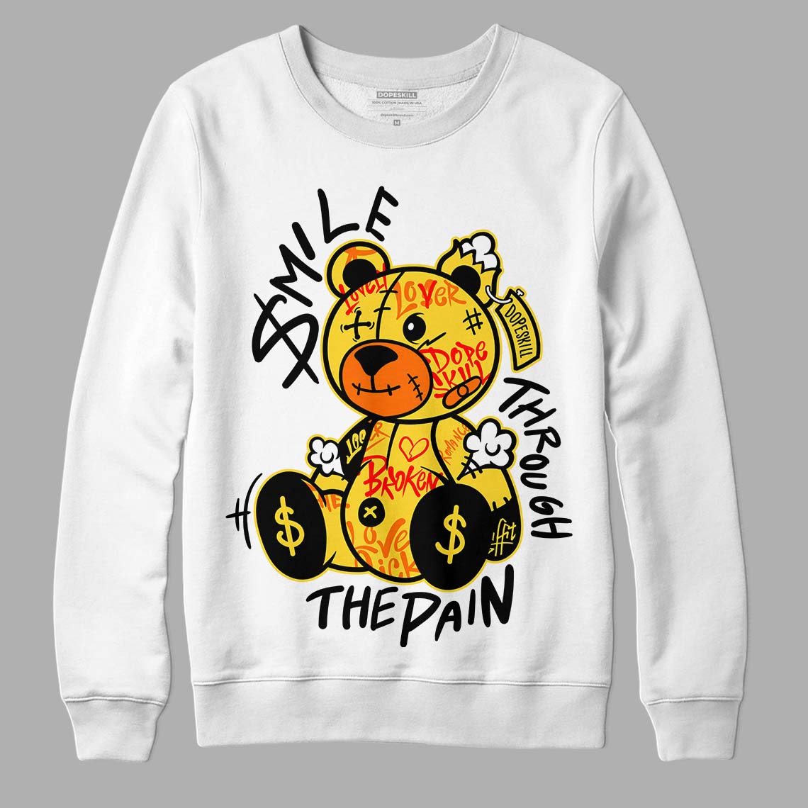 Jordan 4 Thunder DopeSkill Sweatshirt Smile Through The Pain Graphic Streetwear - White