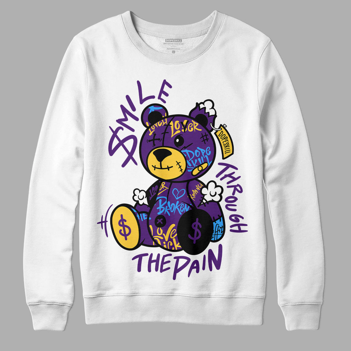 Jordan 12 “Field Purple” DopeSkill Sweatshirt Smile Through The Pain Graphic Streetwear - White