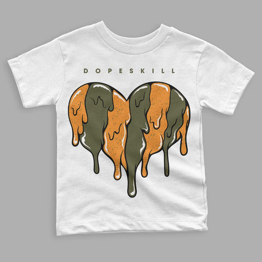 Jordan 5 "Olive" DopeSkill Toddler Kids T-shirt Slime Drip Heart Graphic Streetwear - White
