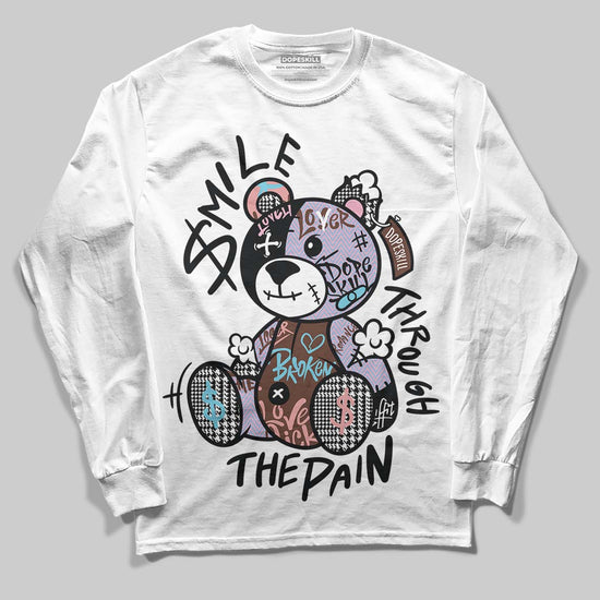 Harris Tweed x Dunk Low Denim Turquoise and Baroque Brown DopeSkill Long Sleeve T-Shirt Smile Through The Pain Graphic Streetwear - White