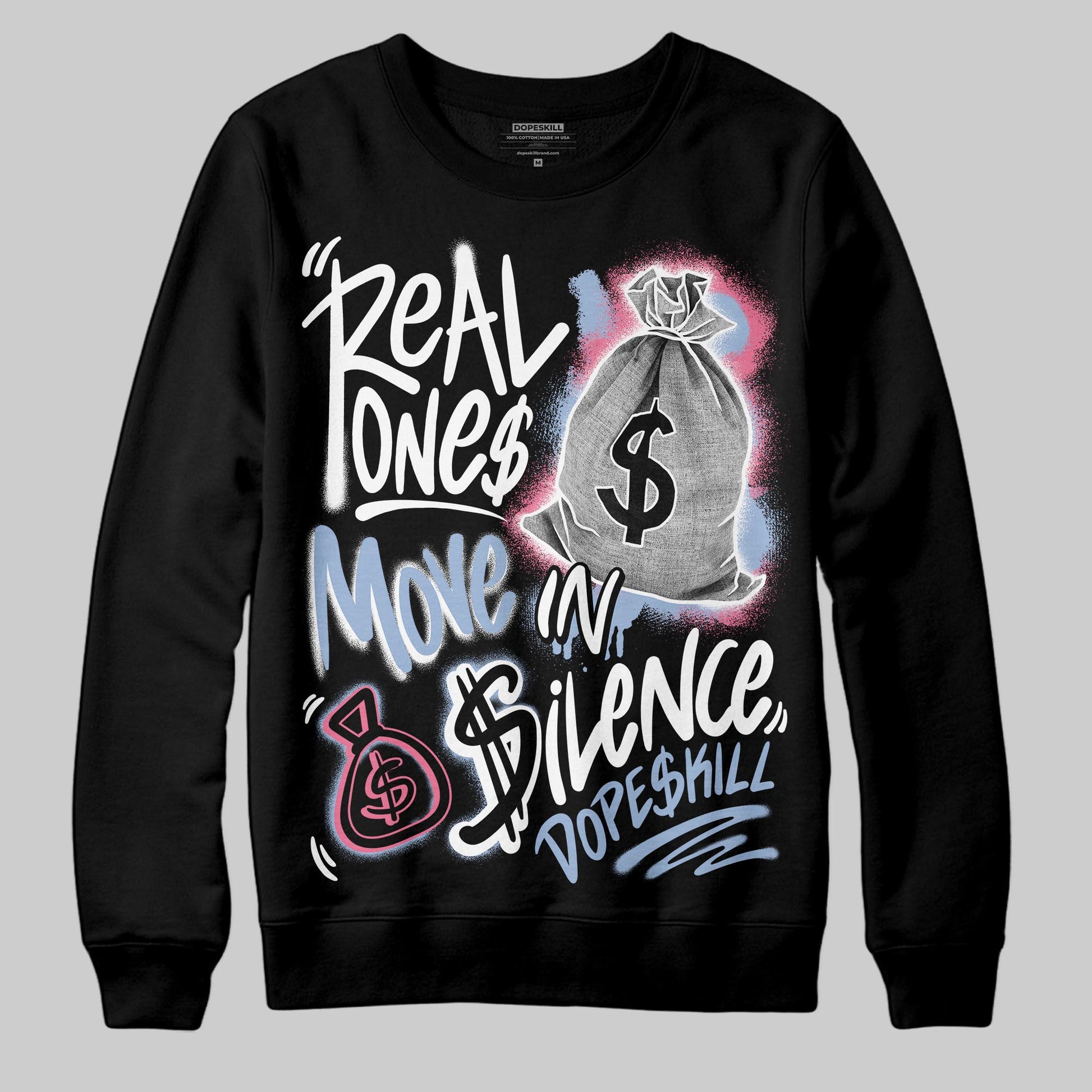 Jordan 3 GS “Cobalt Bliss” DopeSkill Sweatshirt Real Ones Move In Silence Graphic Streetwear - Black