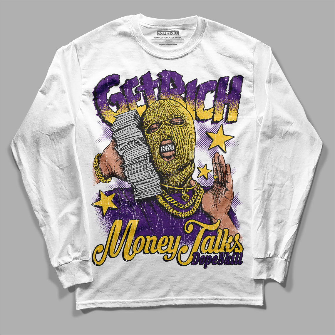 Jordan 12 “Field Purple” DopeSkill Long Sleeve T-Shirt Get Rich Graphic Streetwear - White