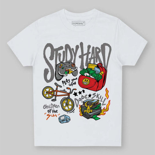 Grey Sneakers DopeSkill Toddler Kids T-shirt Study Hard Graphic Streetwear - White