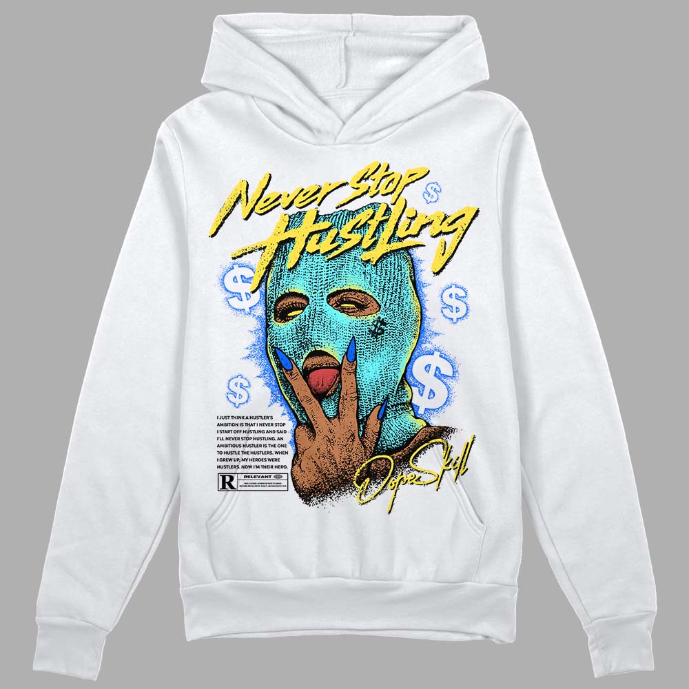 Jordan 5 Aqua DopeSkill Hoodie Sweatshirt Never Stop Hustling Graphic Streetwear - White