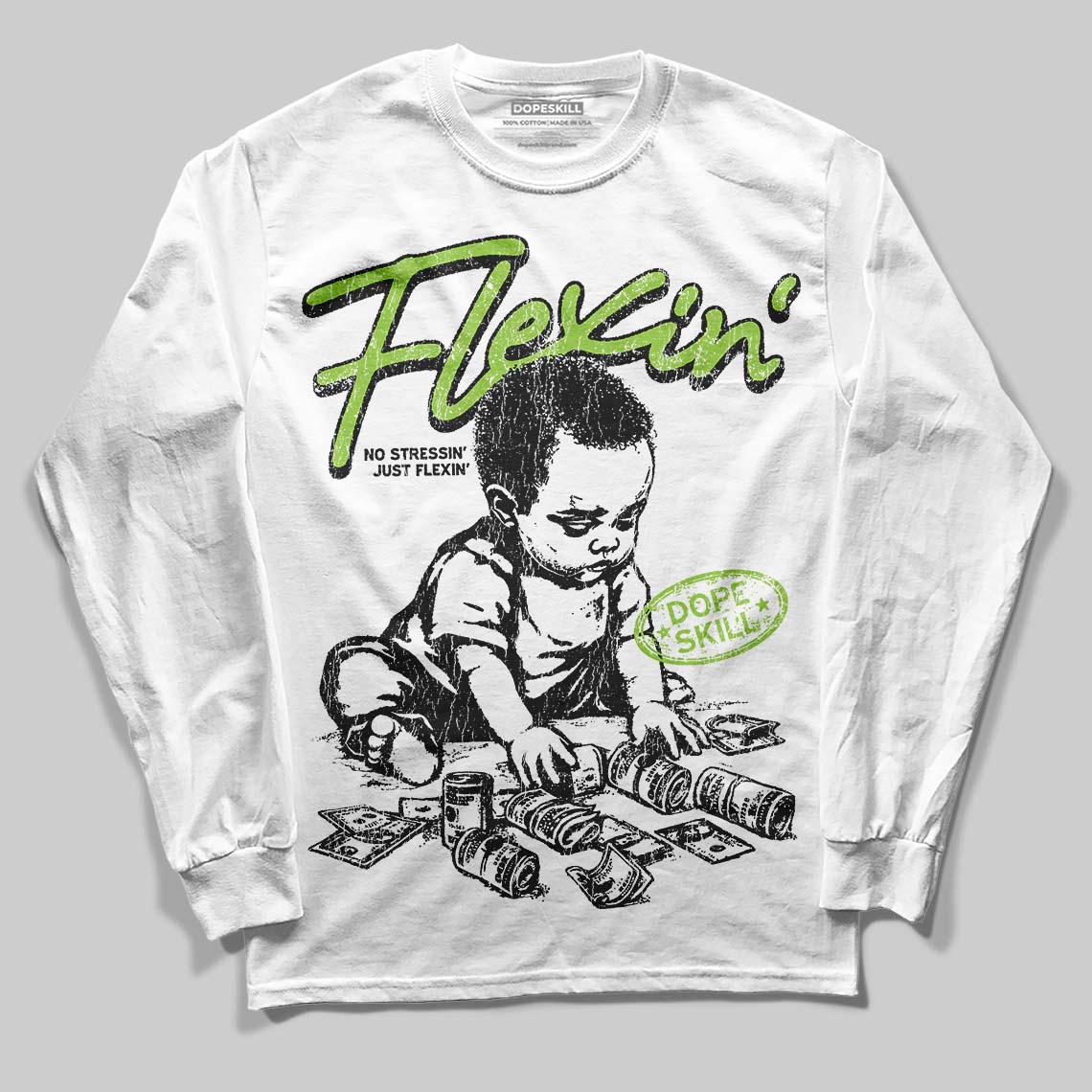 Neon Green Sneakers DopeSkill Long Sleeve T-Shirt Flexin' Graphic Streetwear - White