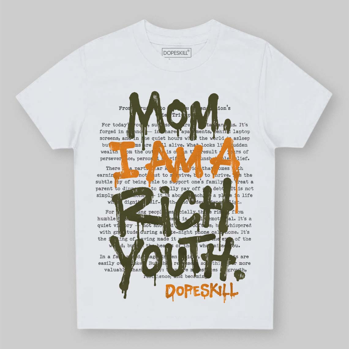 Olive Sneakers DopeSkill Toddler Kids T-shirt Mom, I Am A Rich Youth Graphic Streetwear - White