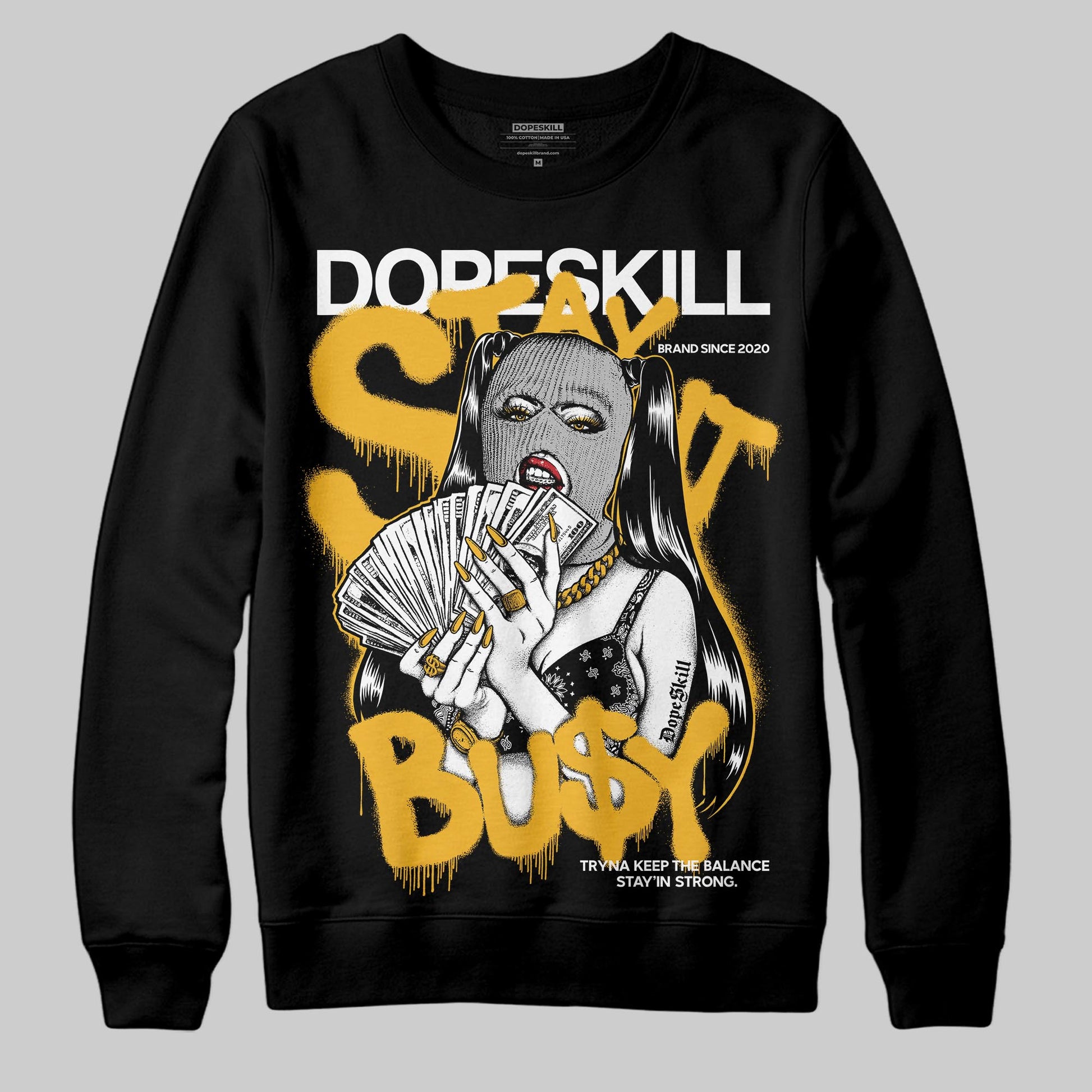 Jordan 5 'Tokyo' DopeSkill Sweatshirt Stay It Busy Graphic Streetwear - Black