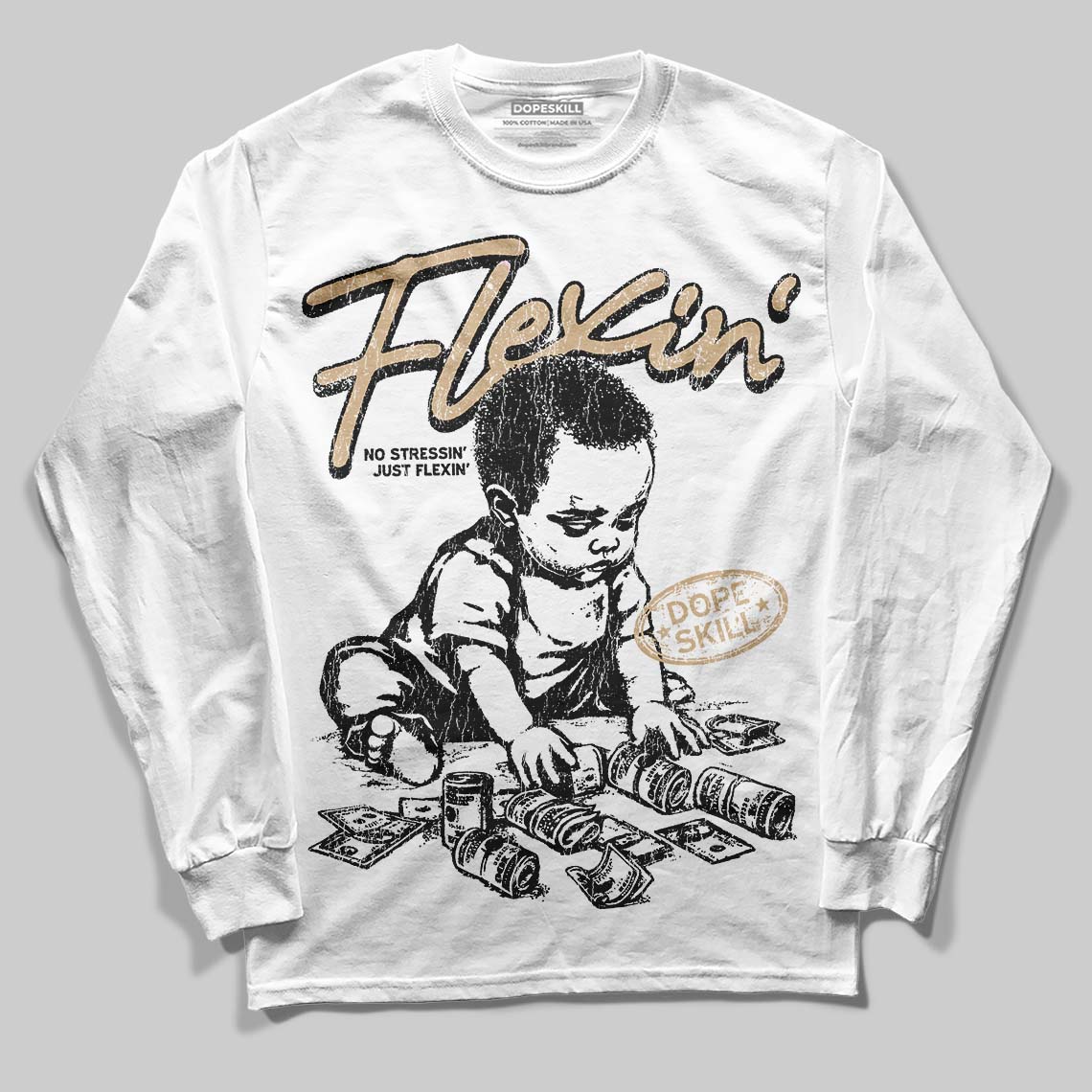TAN Sneakers DopeSkill Long Sleeve T-Shirt Flexin' Graphic Streetwear - White