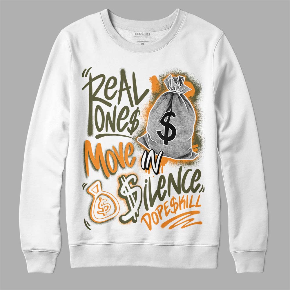Jordan 5 “Olive” DopeSkill Sweatshirt Real Ones Move In Silence Graphic Streetwear - White
