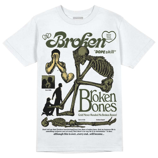 Jordan 4 Retro SE Craft Medium Olive DopeSkill T-Shirt Broken Bones Graphic Streetwear - White
