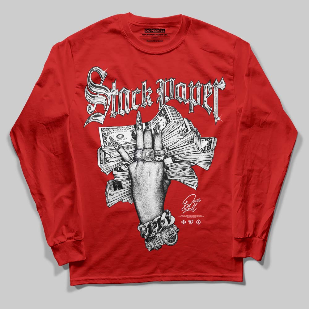Red Sneakers DopeSkill Long Sleeve T-Shirt Stack Paper Graphic Streetwear - Red