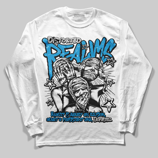 Jordan 4 Retro Military Blue DopeSkill Long Sleeve T-Shirt Distorted Realms Graphic Streetwear - White