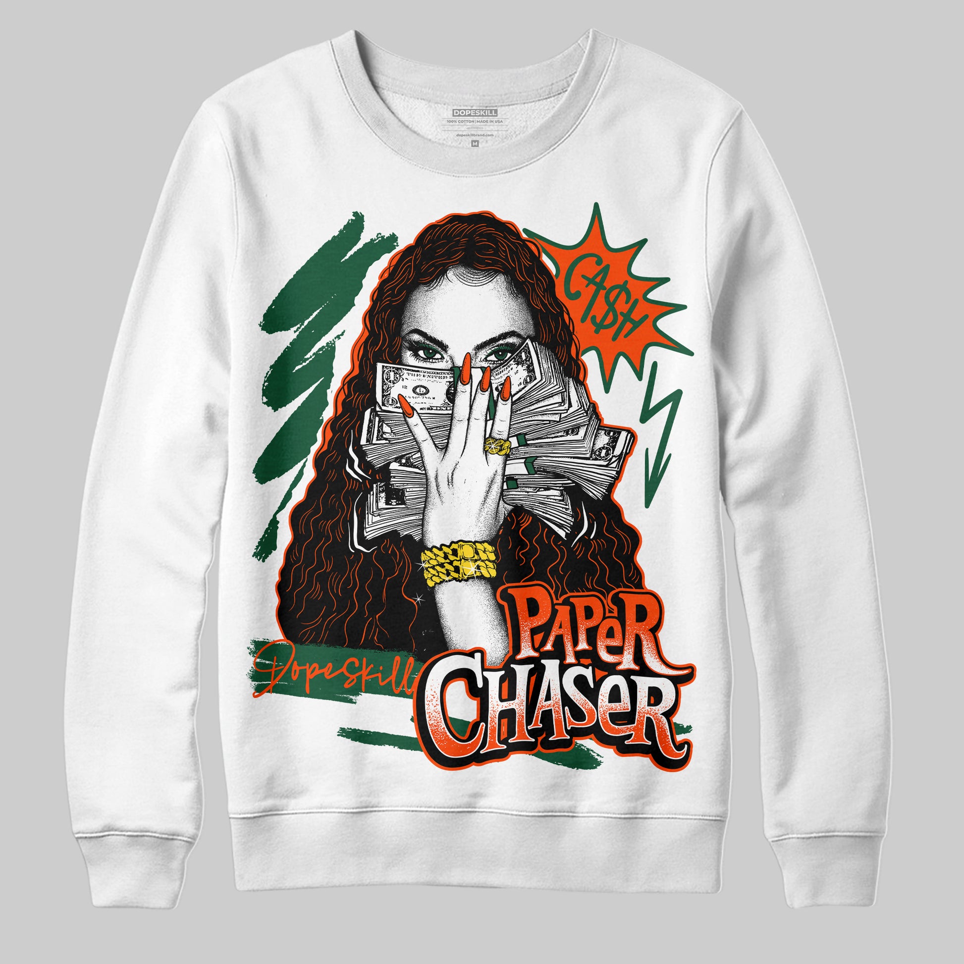 Dunk Low Team Dark Green Orange DopeSkill Sweatshirt NPC Graphic Streetwear - White