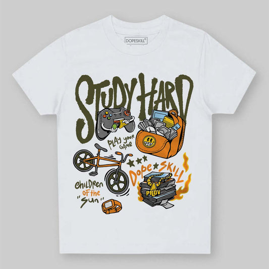 Olive Sneakers DopeSkill Toddler Kids T-shirt Study Hard Graphic Streetwear - WHite