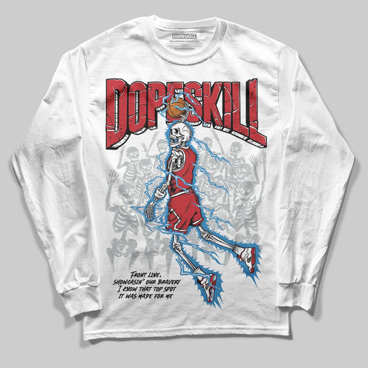 Jordan 5 Retro Fire Red Black Tongue (2025) DopeSkill Long Sleeve T-Shirt Thunder Dunk Graphic Streetwear - White