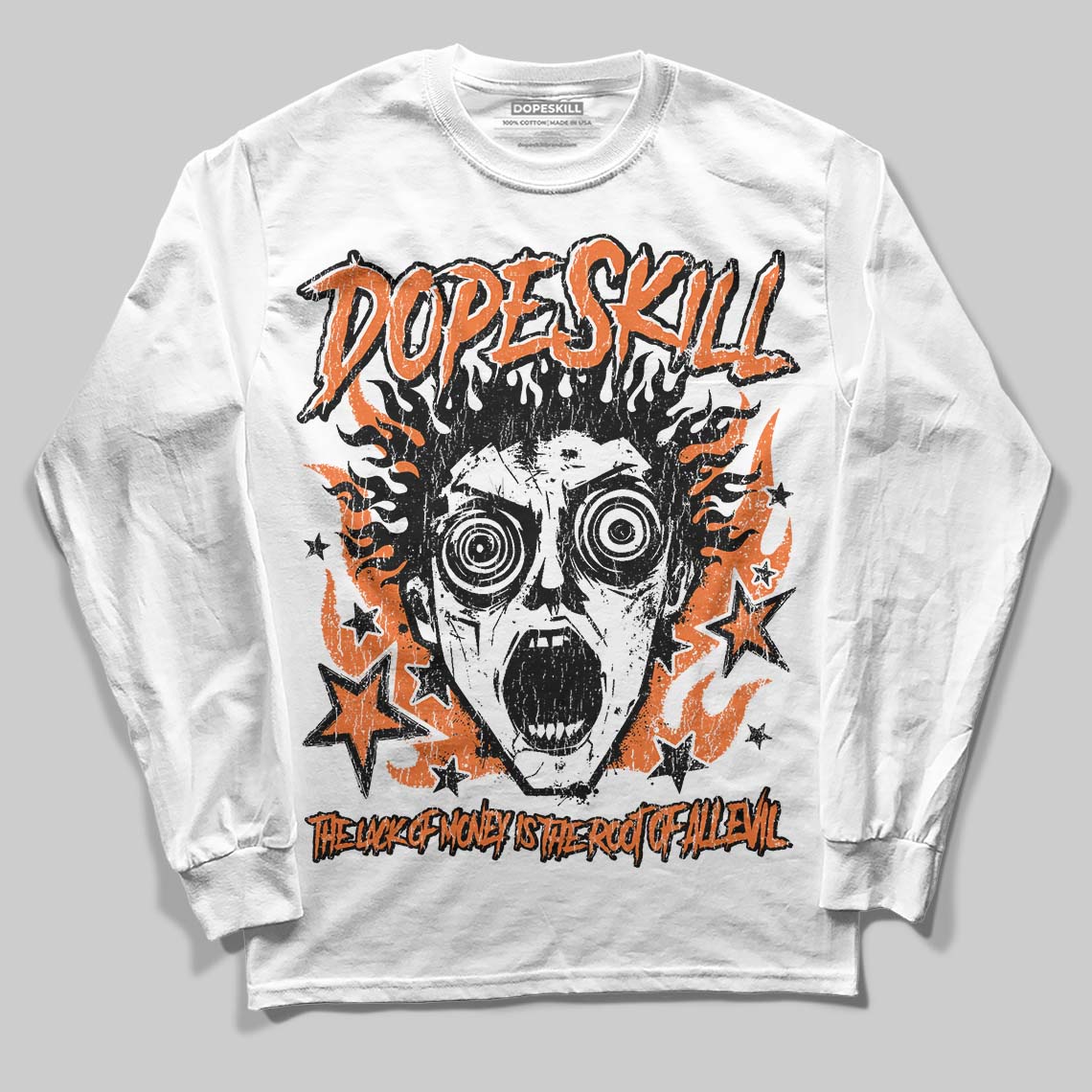 Orange, Black and White Sneakers DopeSkill Long Sleeve T-Shirt Root of Evil Graphic Streetwear - White