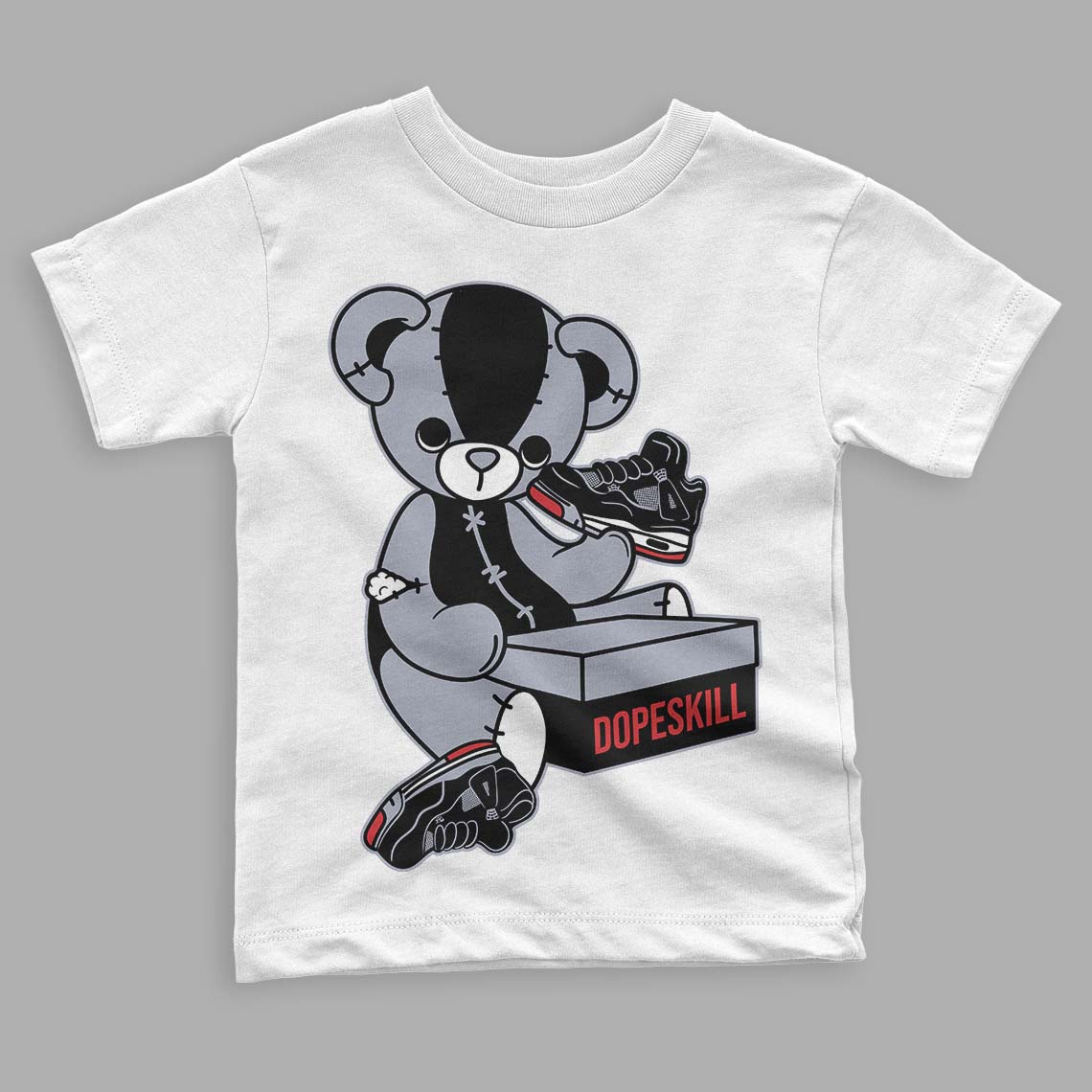 Jordan 4 “Bred Reimagined” DopeSkill Toddler Kids T-shirt Sneakerhead BEAR Graphic Streetwear - White