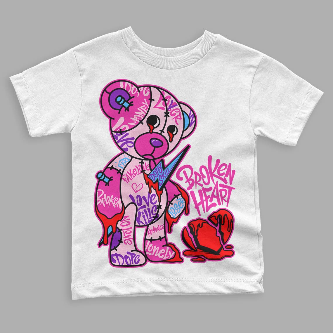 Dunk Low Triple Pink DopeSkill Toddler Kids T-shirt Broken Heart Graphic Streetwear - White