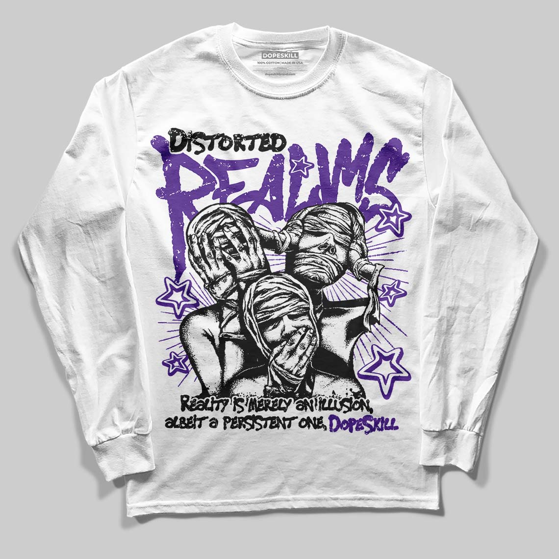 PURPLE Sneakers DopeSkill Long Sleeve T-Shirt Distorted Realms Graphic Streetwear - White