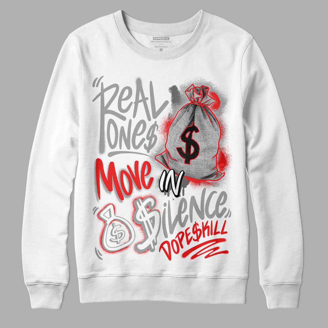 Grey Sneakers DopeSkill Sweatshirt Real Ones Move In Silence Graphic Streetwear - White