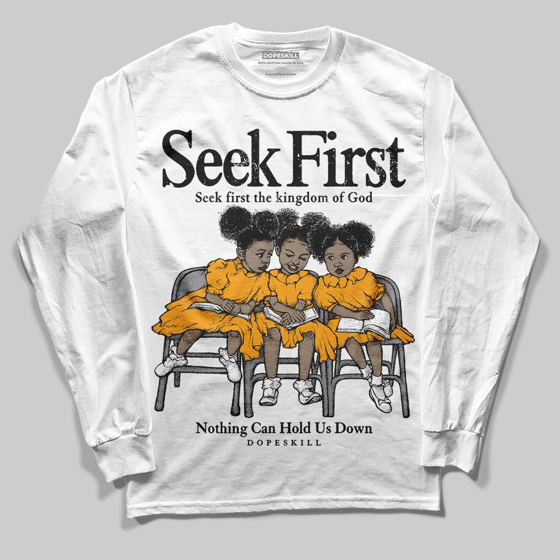 Jordan 12 Retro Black Taxi DopeSkill Long Sleeve T-Shirt New Seek First Graphic Streetwear - White