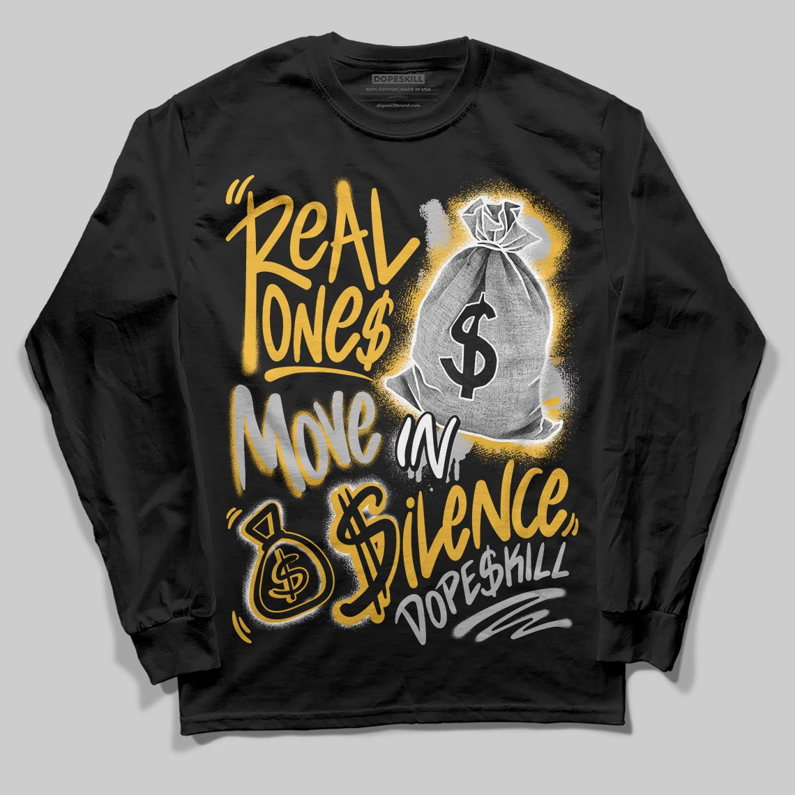 Jordan 5 'Tokyo' DopeSkill Long Sleeve T-Shirt Real Ones Move In Silence Graphic Streetwear - Black