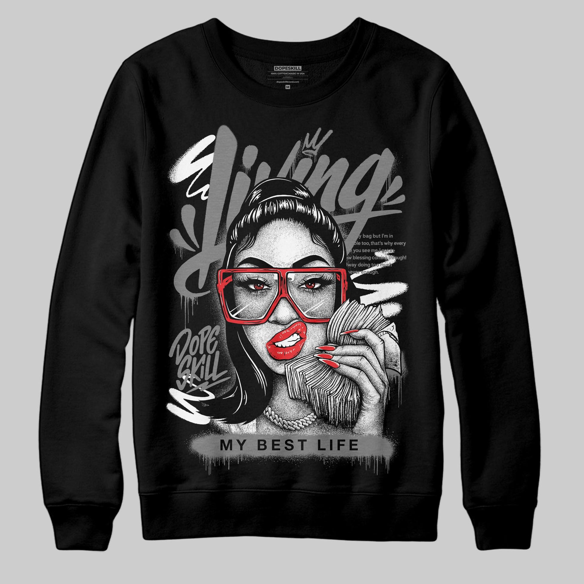 Grey Sneakers DopeSkill Sweatshirt Living My Best Life Graphic Streetwear - Black