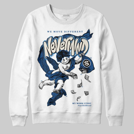 Jordan 1 Low OG “Storm Blue” DopeSkill Sweatshirt Nevermind Graphic Streetwear - White