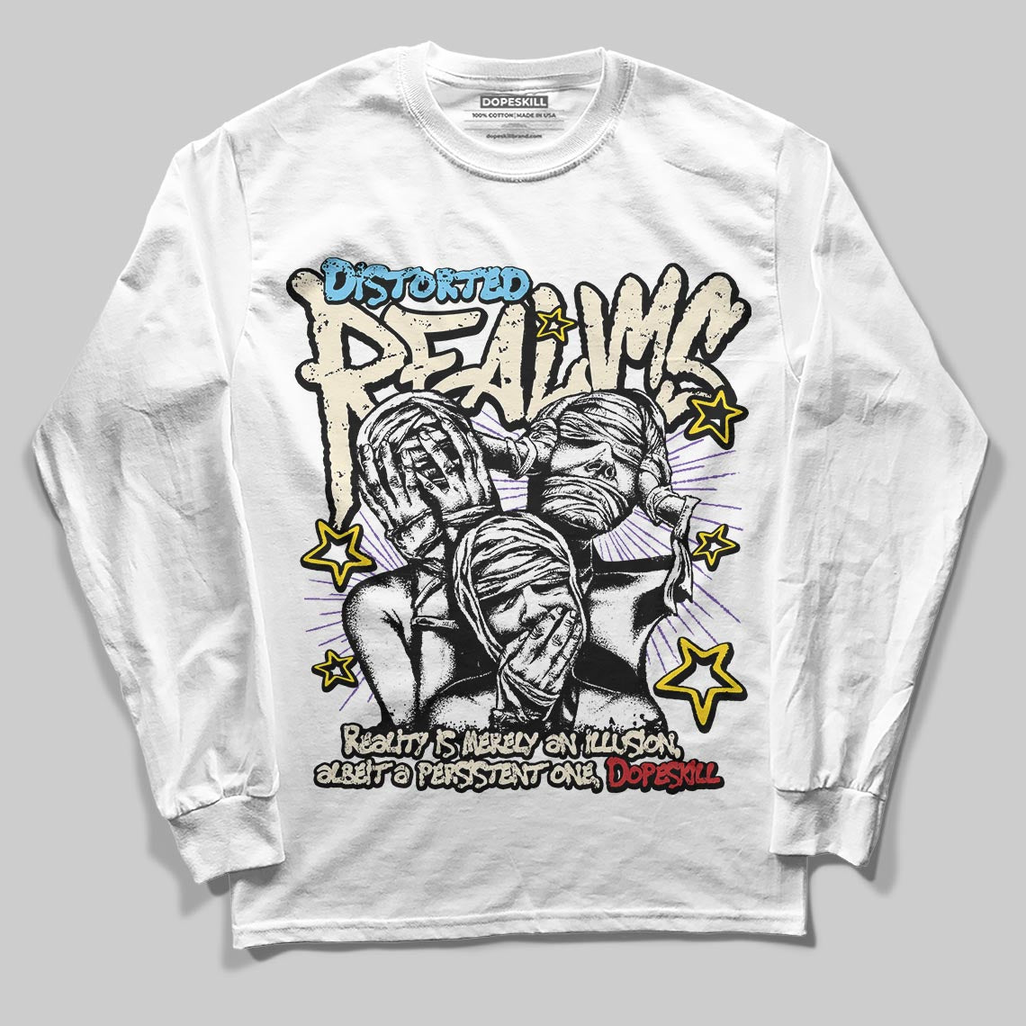 Jordan 17 Retro Low SP Infinite Archives DopeSkill Long Sleeve T-Shirt Distorted Realms Graphic Streetwear - White
