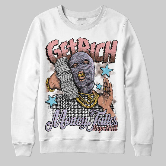 Harris Tweed x Dunk Low Denim Turquoise and Baroque Brown DopeSkill Sweatshirt Get Rich Graphic Streetwear - White