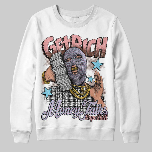 Harris Tweed x Dunk Low Denim Turquoise and Baroque Brown DopeSkill Sweatshirt Get Rich Graphic Streetwear - White