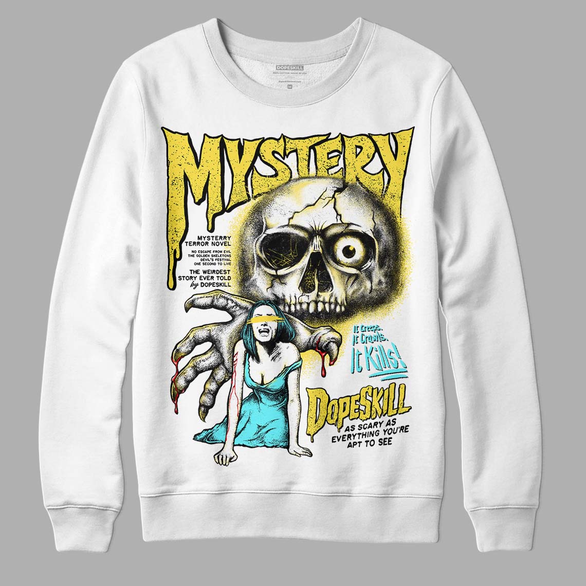 Jordan 5 Aqua DopeSkill Sweatshirt Mystery Ghostly Grasp Graphic Streetwear - White