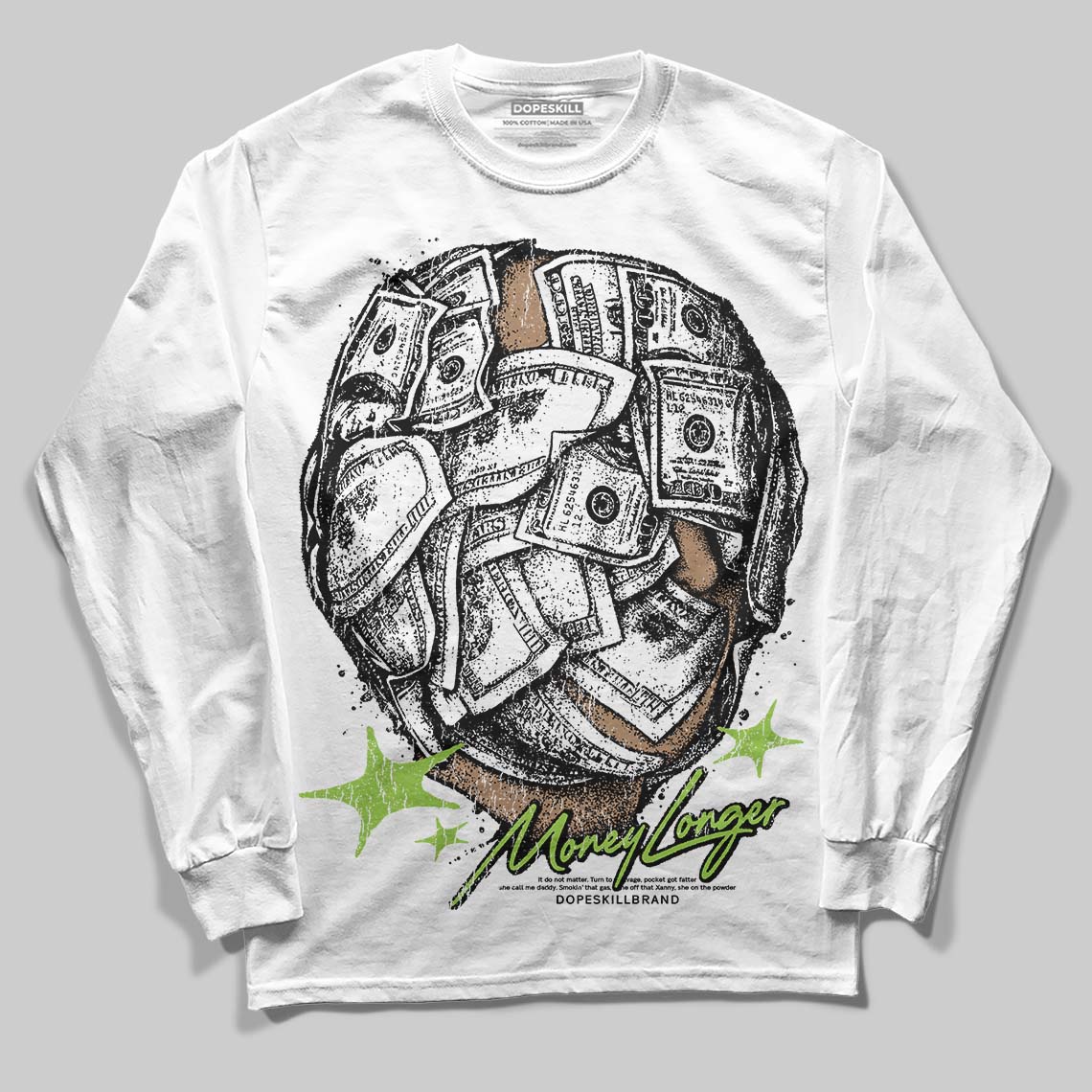 Neon Green Sneakers DopeSkill Long Sleeve T-Shirt Money Longer Graphic Streetwear - White