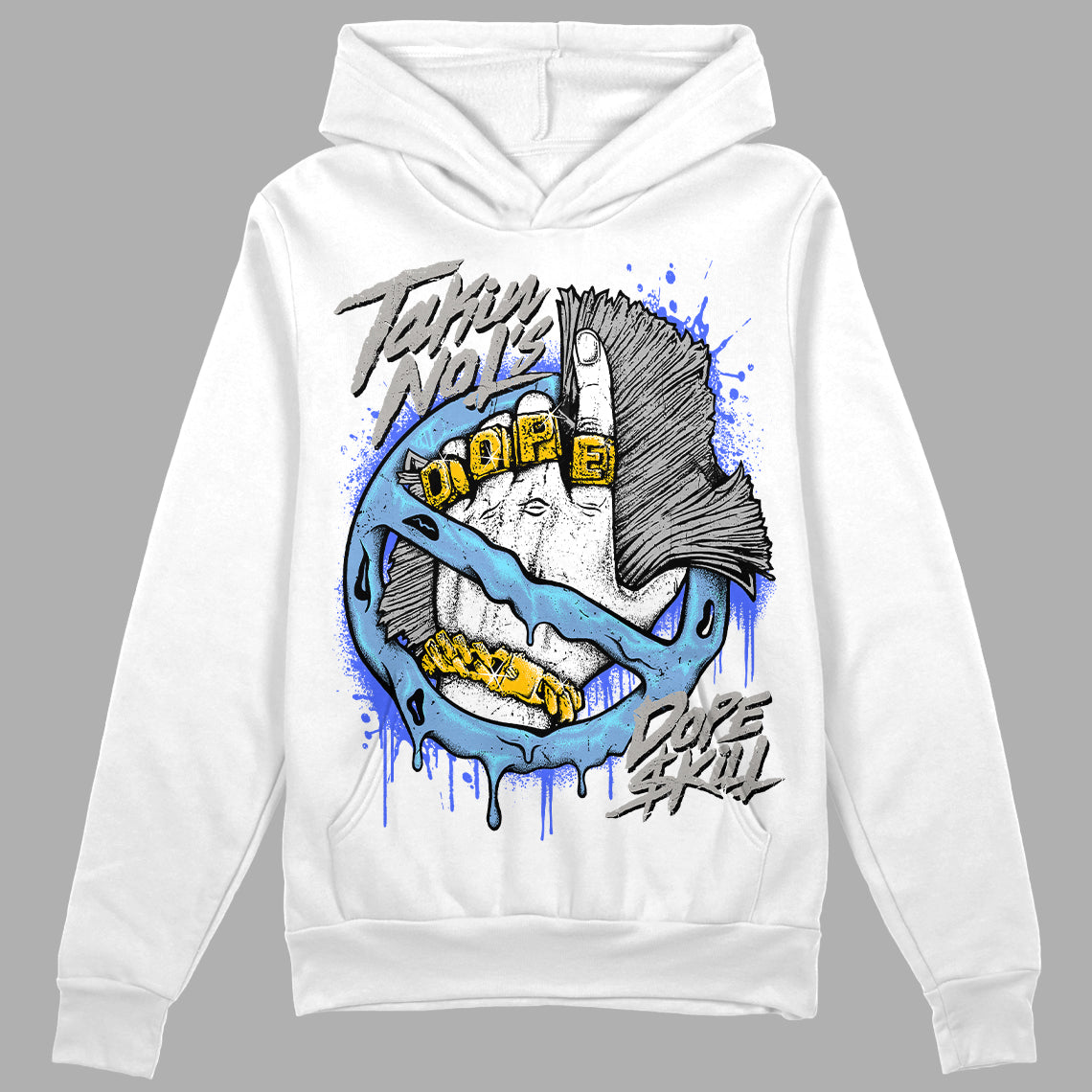 Jordan 5 Retro University Blue DopeSkill Hoodie Sweatshirt Takin No L's Graphic Streetwear - White