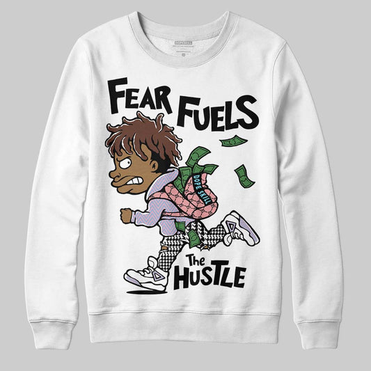 Harris Tweed x Dunk Low Denim Turquoise and Baroque Brown DopeSkill Sweatshirt Fear Fuels The Hustle Graphic Streetwear - White