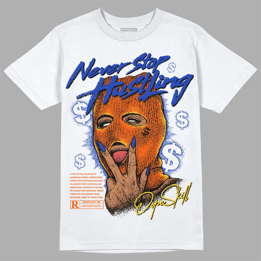 Dunk Low Futura Orange Blaze DopeSkill T-Shirt Never Stop Hustling Graphic Streetwear - White 