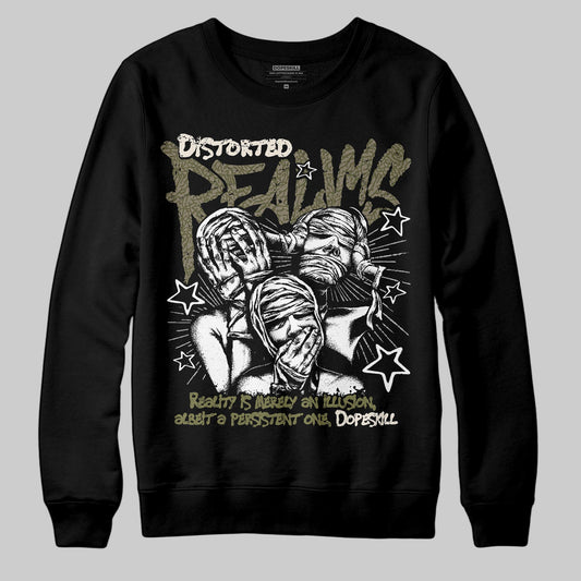 Jordan 3 “Medium Olive” aka “Family Affair” DopeSkill Sweatshirt Distorted Realms Graphic Streetwear - Black