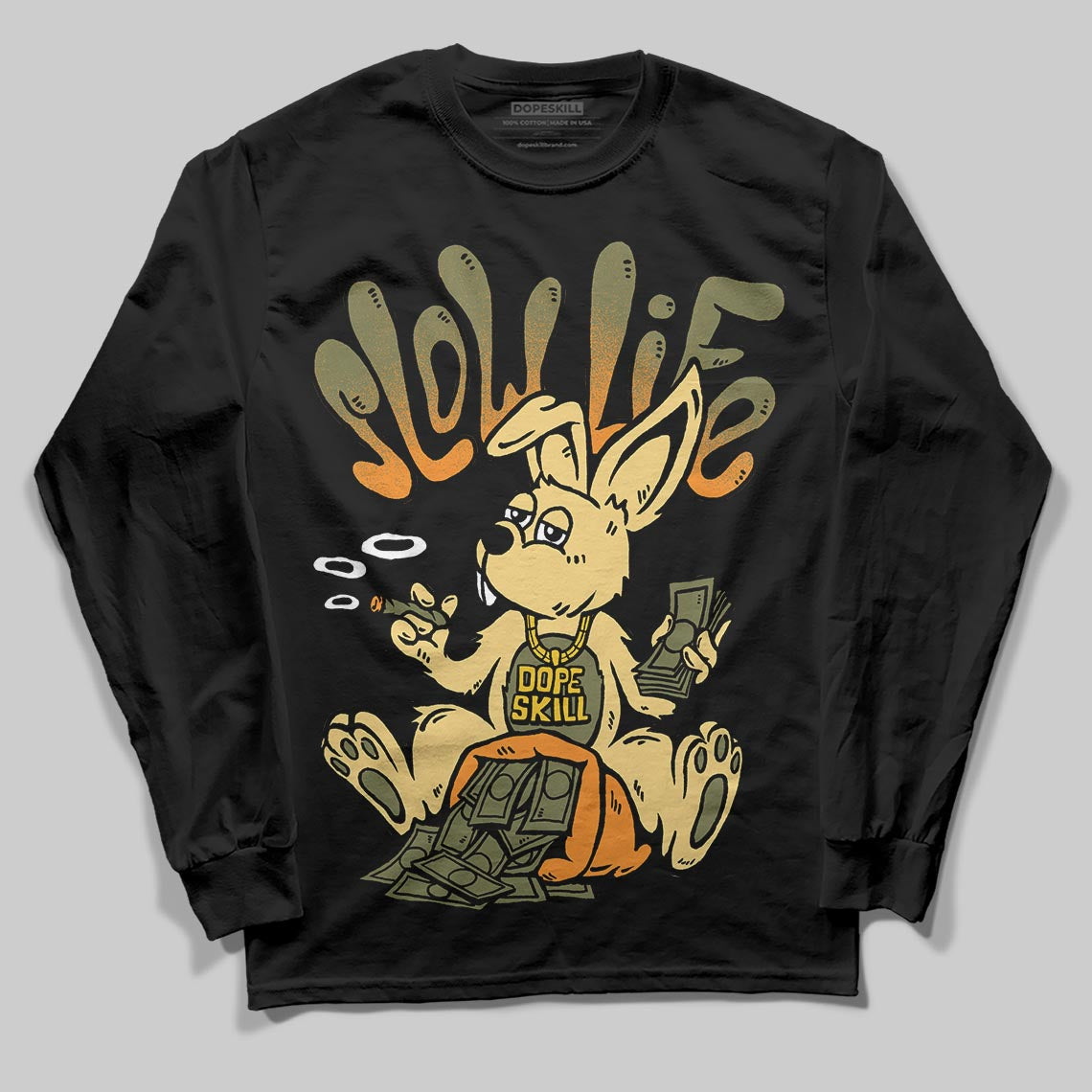 Olive Sneakers DopeSkill Long Sleeve T-Shirt Slow Life Graphic Streetwear - Black