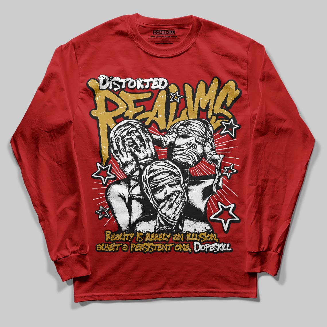 Red Sneakers DopeSkill Long Sleeve T-Shirt Distorted Realms Graphic Streetwear - red