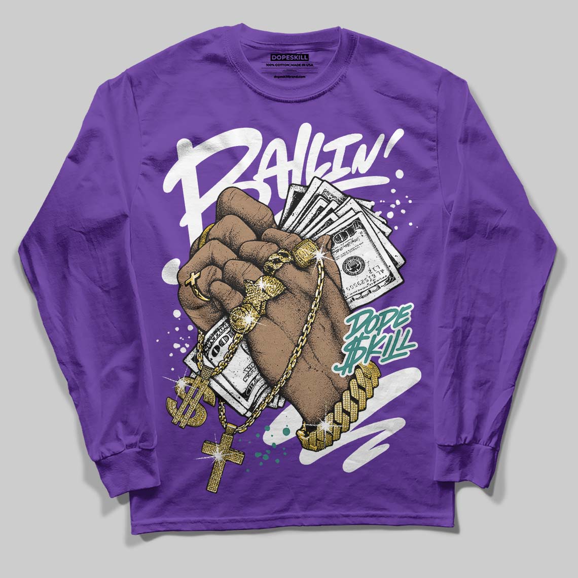 Jordan 5 OG “Grape” DopeSkill Long Sleeve T-Shirt Always Ballin' Graphic Streetwear - Purple