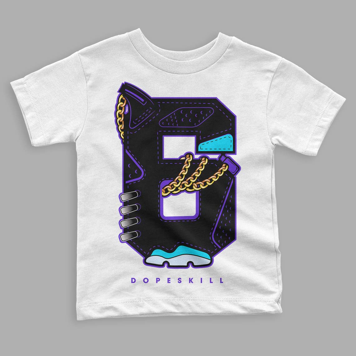 Jordan 6 "Aqua" DopeSkill Toddler Kids T-shirt No.6 Graphic Streetwear - White
