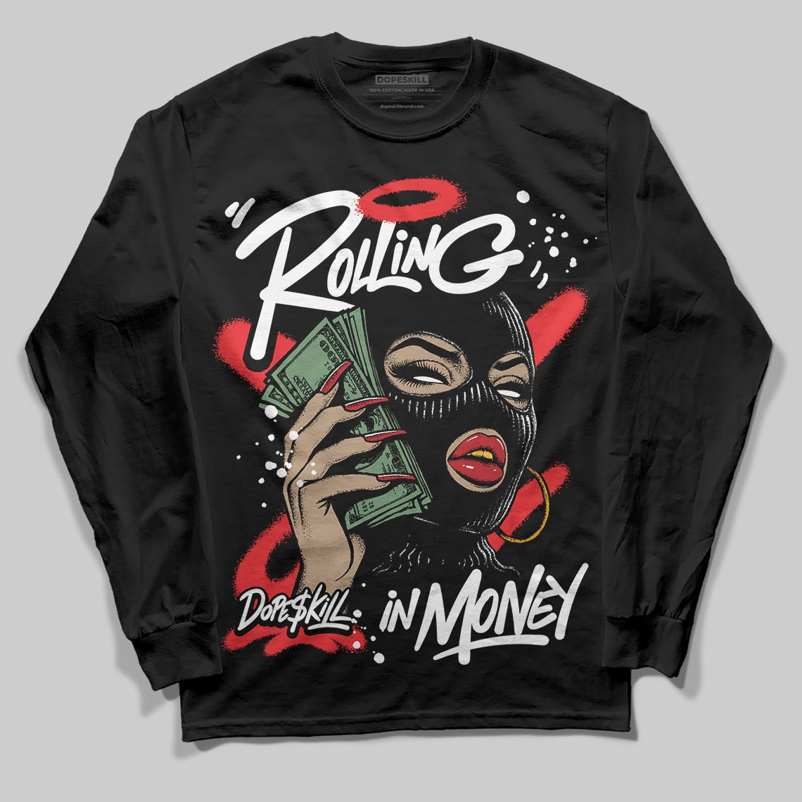 Dunk Low Panda White Black DopeSkill Long Sleeve T-Shirt Rolling in Money Graphic Streetwear - Black