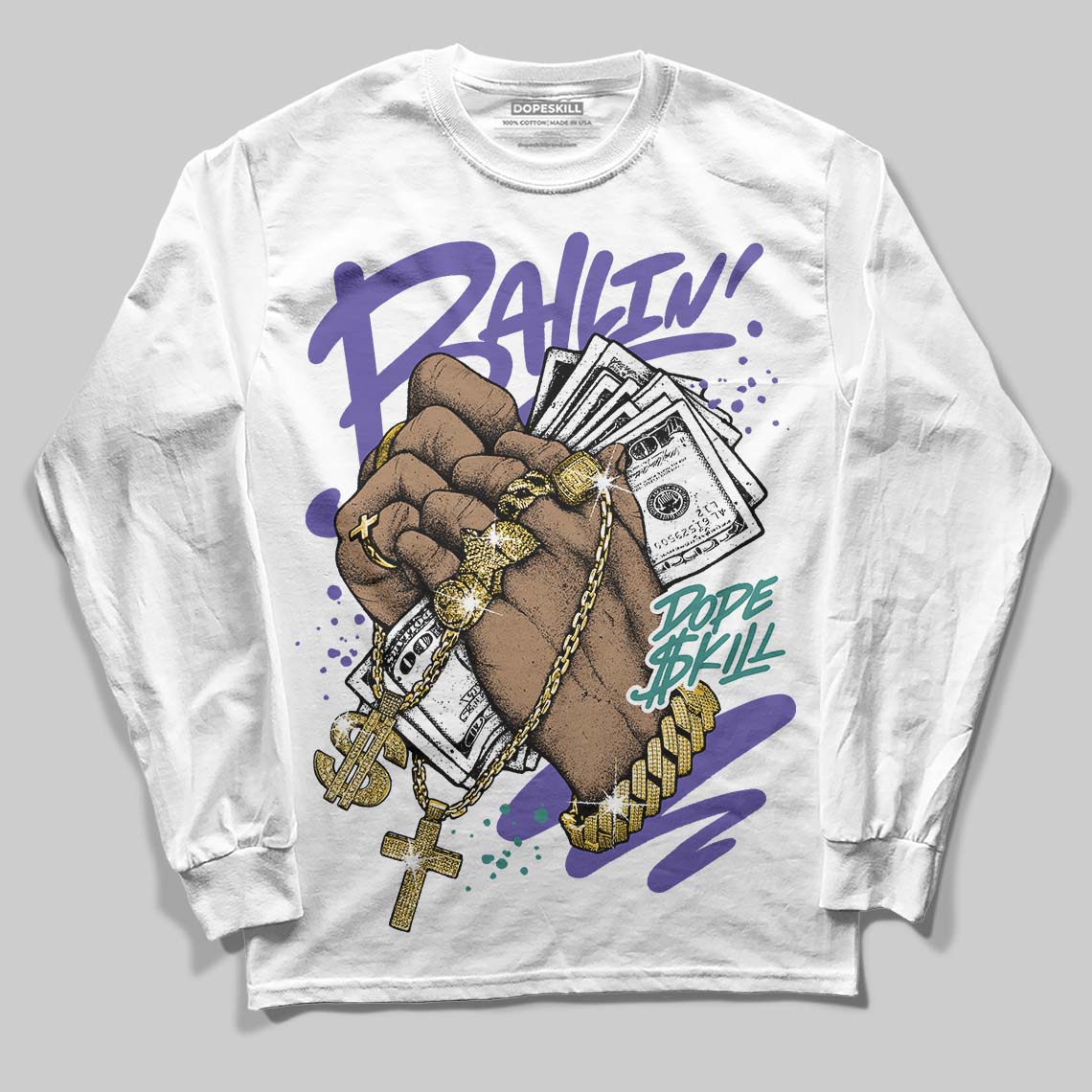 Jordan 5 OG “Grape” DopeSkill Long Sleeve T-Shirt Always Ballin' Graphic Streetwear - White