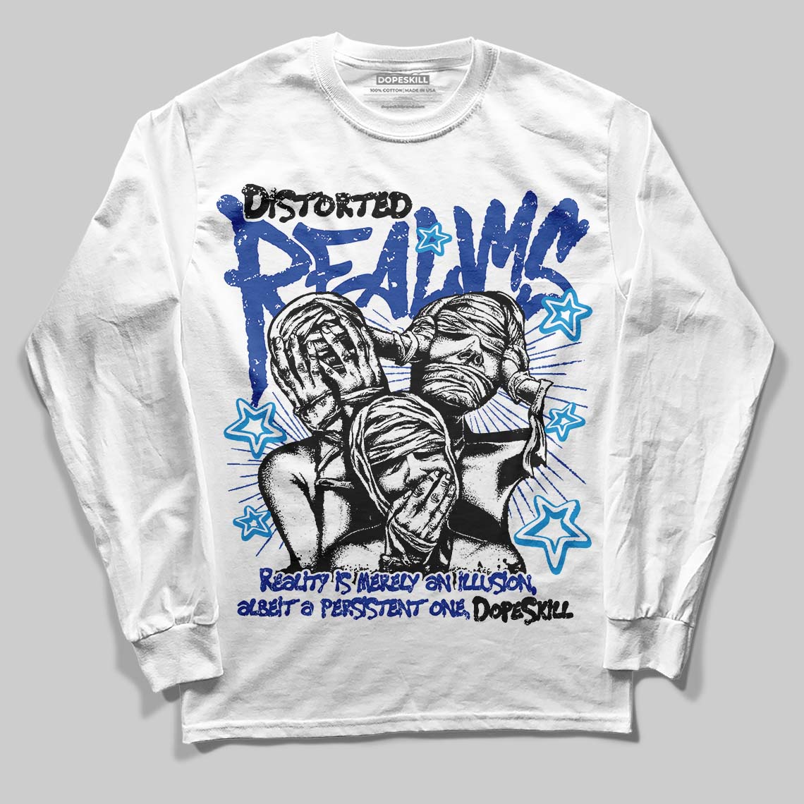 Royal Blue Sneakers DopeSkill Long Sleeve T-Shirt Distorted Realms Graphic Streetwear - White