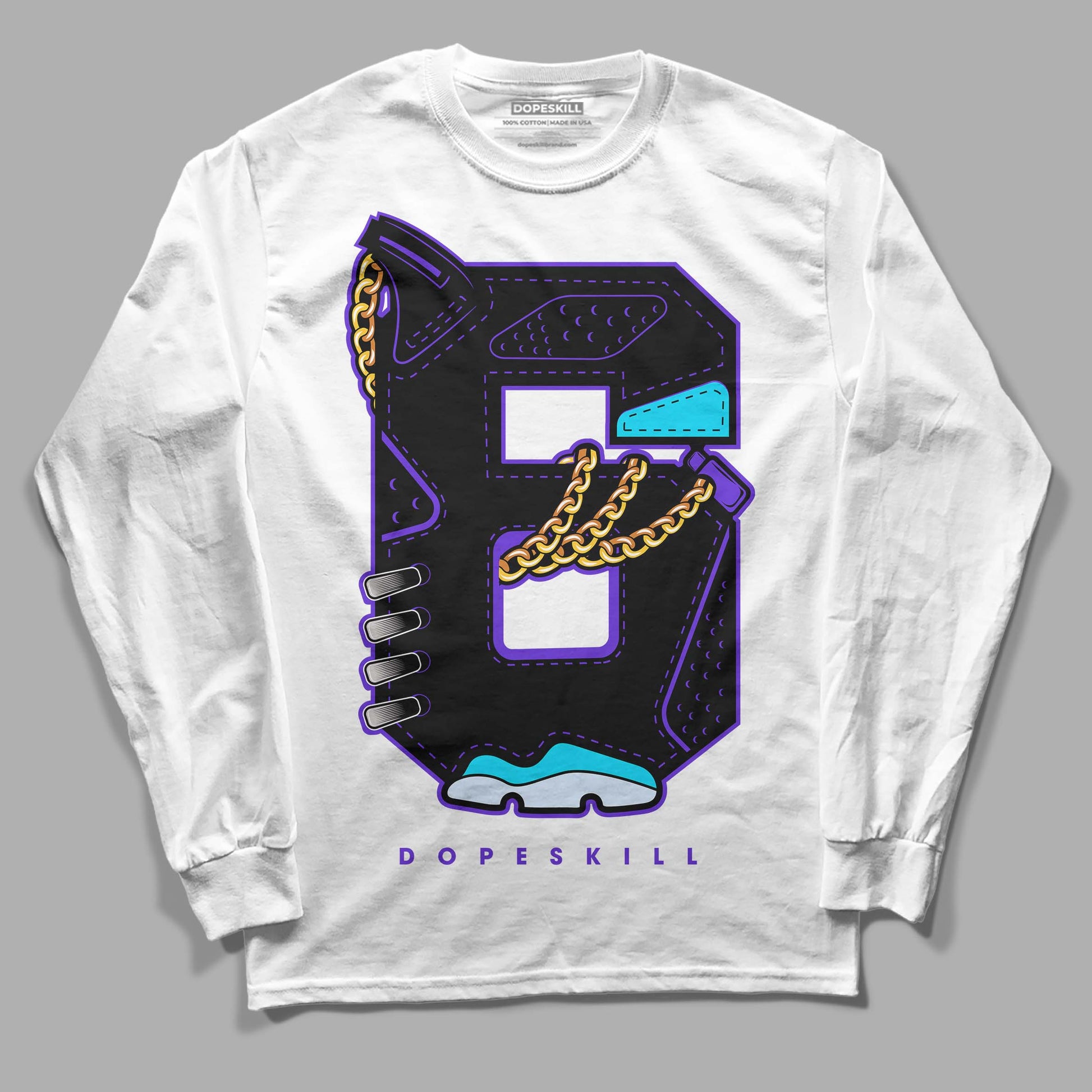 Jordan 6 "Aqua" DopeSkill Long Sleeve T-Shirt No.6 Graphic Streetwear - White