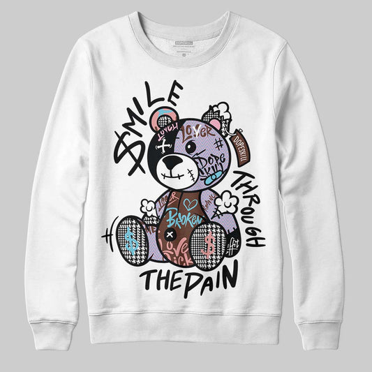 Harris Tweed x Dunk Low Denim Turquoise and Baroque Brown DopeSkill Sweatshirt Smile Through The Pain Graphic Streetwear - White